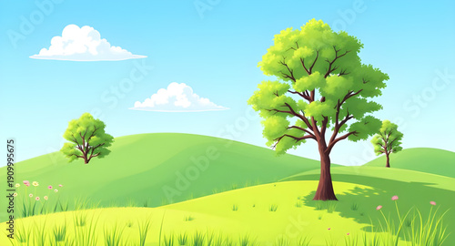 cartoon, greenland, grassland, meadow, field, pasture, lawn, countryside, rural, outdoor, scenery, horizon, farmland, nature, springtime, summertime, daylight, sunny, bright, cheerful, happy, playful,