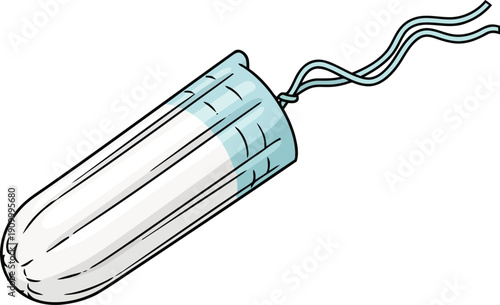 Hand drawn illustration of a feminine hygiene tampon product with string for personal care vector
