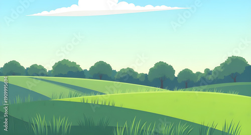cartoon, greenland, grassland, meadow, field, pasture, lawn, countryside, rural, outdoor, scenery, horizon, farmland, nature, springtime, summertime, daylight, sunny, bright, cheerful, happy, playful,