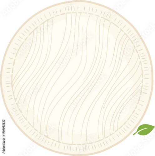 Delicate creamy circle orb with subtle green leaf accent soft texture gentle design organic element vector