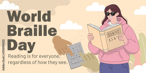 Flat world braille day illustration