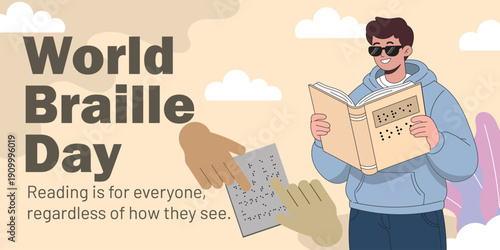 Flat world braille day illustration