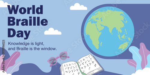 Flat world braille day illustration