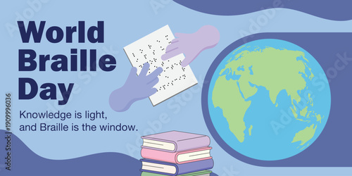 Flat world braille day illustration