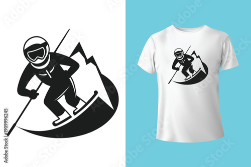 Mountain bike extreme sports design. Downhill mountain biking artwork. Outdoor adventure graphic print. T shirt design vector illustration. Cycling cl