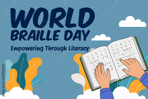 Flat world braille day illustration