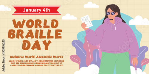 Flat world braille day illustration