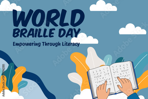 Flat world braille day illustration