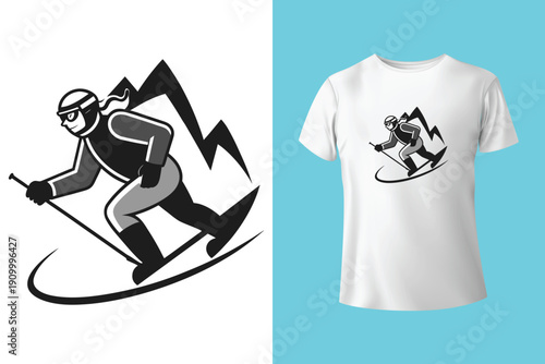 Mountain bike extreme sports design. Downhill mountain biking artwork. Outdoor adventure graphic print. T shirt design vector illustration. Cycling cl