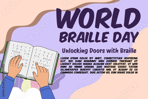 Flat world braille day illustration