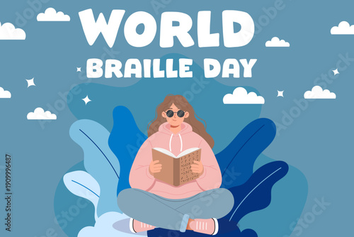 Flat world braille day illustration
