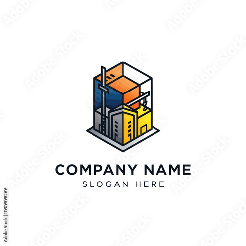 Colorful 3D Server Room Data Center Illustration.