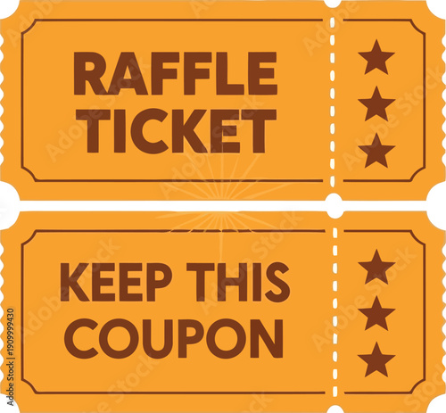 Golden raffle ticket coupon for lucky draw event entry and prize winner vector
