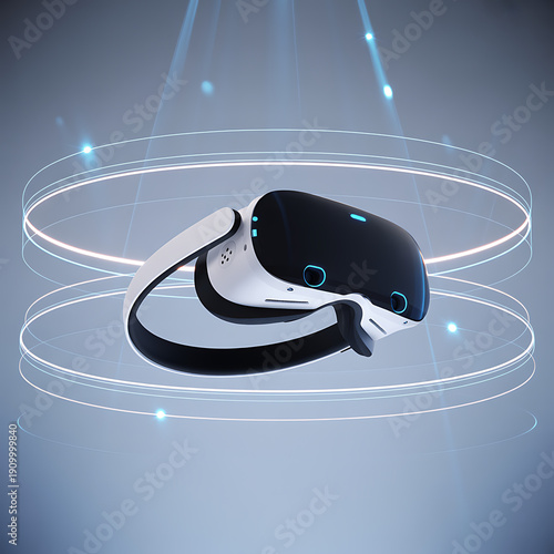 Modern virtual reality headset with sleek design and glowing accents