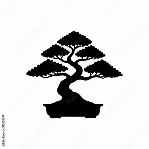 Japanese Bonsai Tree Silhouette in Pot Illustration