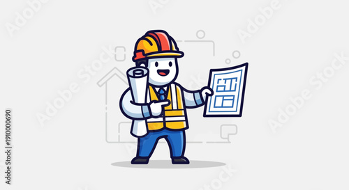 Cartoon Builder Holding Plans Document.