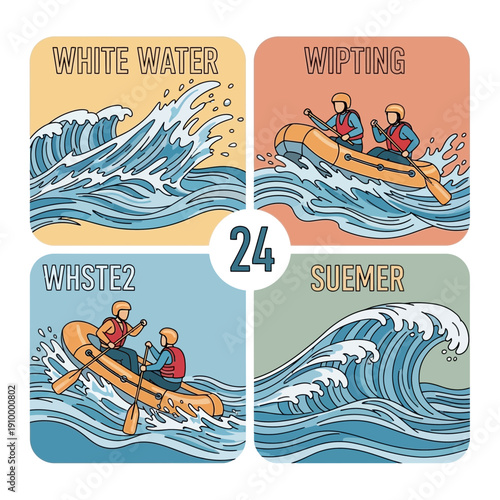White Water Rafting Action Set: Four Panels of Adventure
