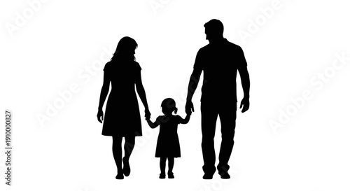 Family Silhouette Walking Together.