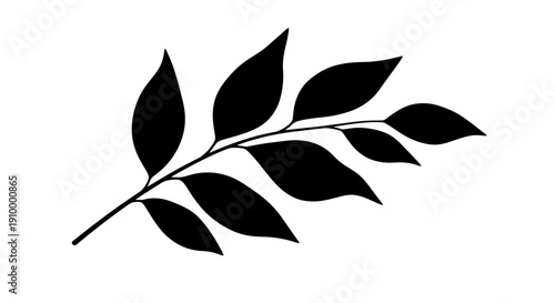 Black leaf branch silhouette icon.