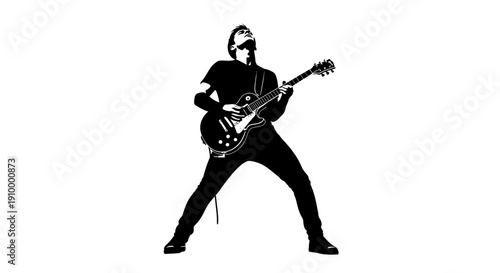 Silhouette of Musician Playing Electric Guitar.