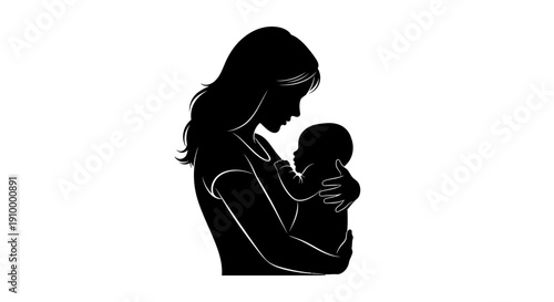 Mother Holding Baby Silhouette Profile.