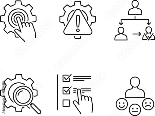 Business process optimization icons workflow management strategy analysis teamwork and feedback icons vector