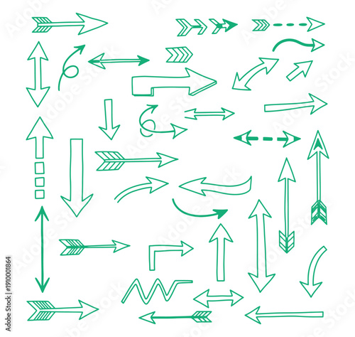 Collection of various green arrows pointing in different directions