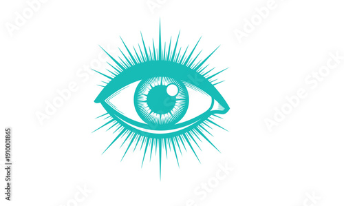 Teal eye illustration with radiating lines