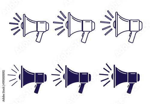 A collection of six megaphone icons in two rows