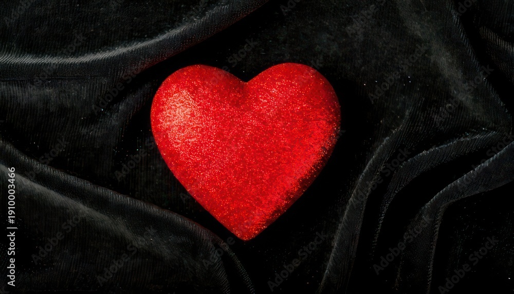 Fototapeta premium Red Heart on Black Velvet - A Symbol of Love and Passion.