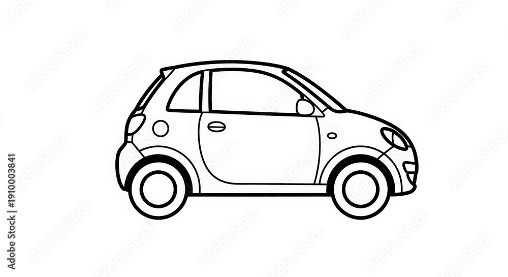 Naklejka premium Side view outline icon of a small compact smart car, urban electric vehicle.