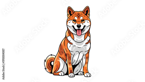 Happy Shiba Inu dog vector illustration. Cute Japanese pet breed sitting with tongue out, cartoon style.