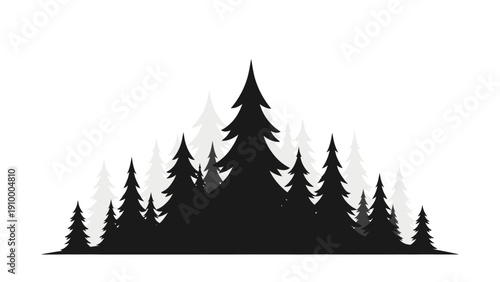 Black Silhouette of Pine Trees Group.