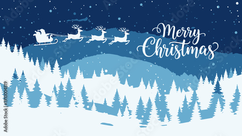 Santa Claus Sled Flying Reindeer.