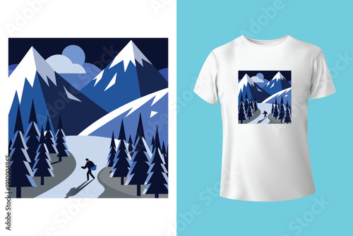 t shirt design snowboarding ski winter sport with man playing ski vintage illustration