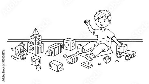Child Playing with Wooden Blocks.