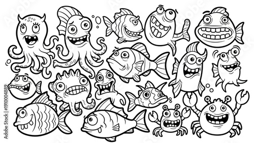 Cartoon Sea Creatures Illustration Collection.