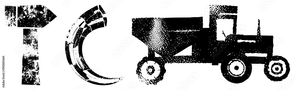 Fototapeta premium Retro construction vehicle with halftone texture, stylized 