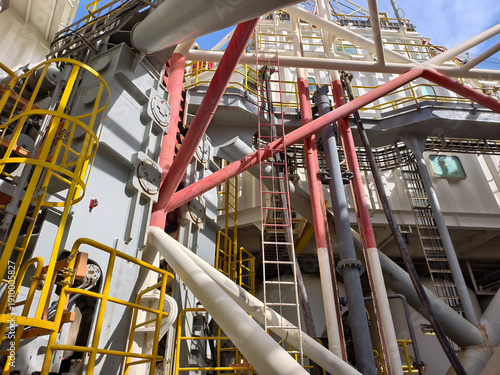 Jack up rig legs, fixation system and jacking motor on a jack up rig.