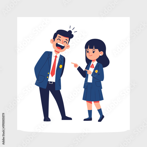 Students laughing and pointing high school interaction illustration