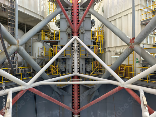 Jack up rig legs, fixation system and jacking motor on a jack up rig.