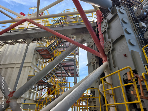 Jack up rig legs, fixation system and jacking motor on a jack up rig.