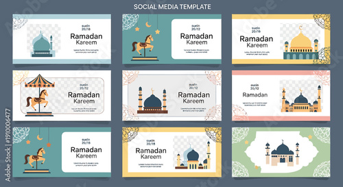 Festive Ramadan Kareem Social Media Templates for Islamic Holiday Greetings and Promotions