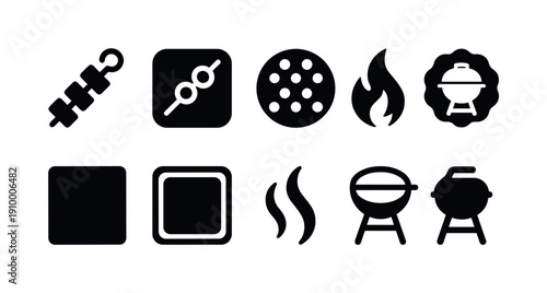 Barbecue, grill filled icon set. Bbq tools, cooking icons filled collection