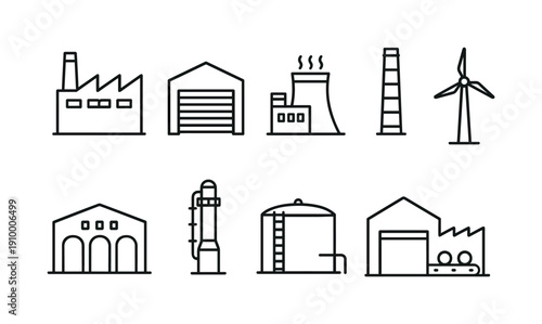 Industrial and factory line icon set. Energy, production, manufacturing icons collection