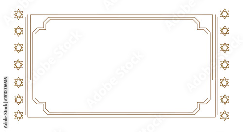 Elegant ornate beige gold rectangular frame with decorative star accents and intricate corner details for design projects