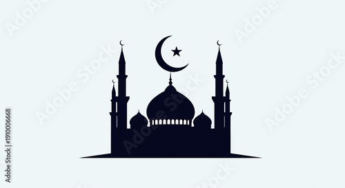 Islamic Mosque Silhouette Icon with Crescent Moon and Star - Symbol of Faith and Culture