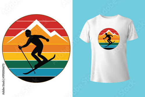 Snowboard extreme sport vintage typography t shirt design with glasses and snowboarder silhouette

