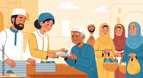 Community volunteers share traditional meals with grateful beneficiaries, fostering a spirit of generosity and support