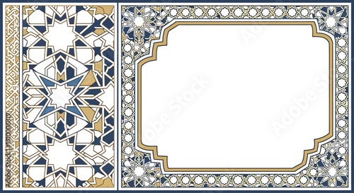 Elegant ornate geometric frame with intricate Islamic star patterns, ideal for sophisticated cultural designs